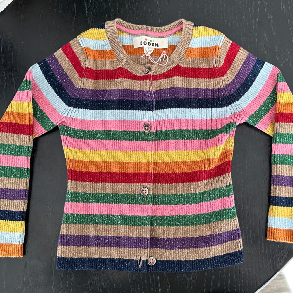 BNWT Mini Boden Sparkle Striped Cardigan